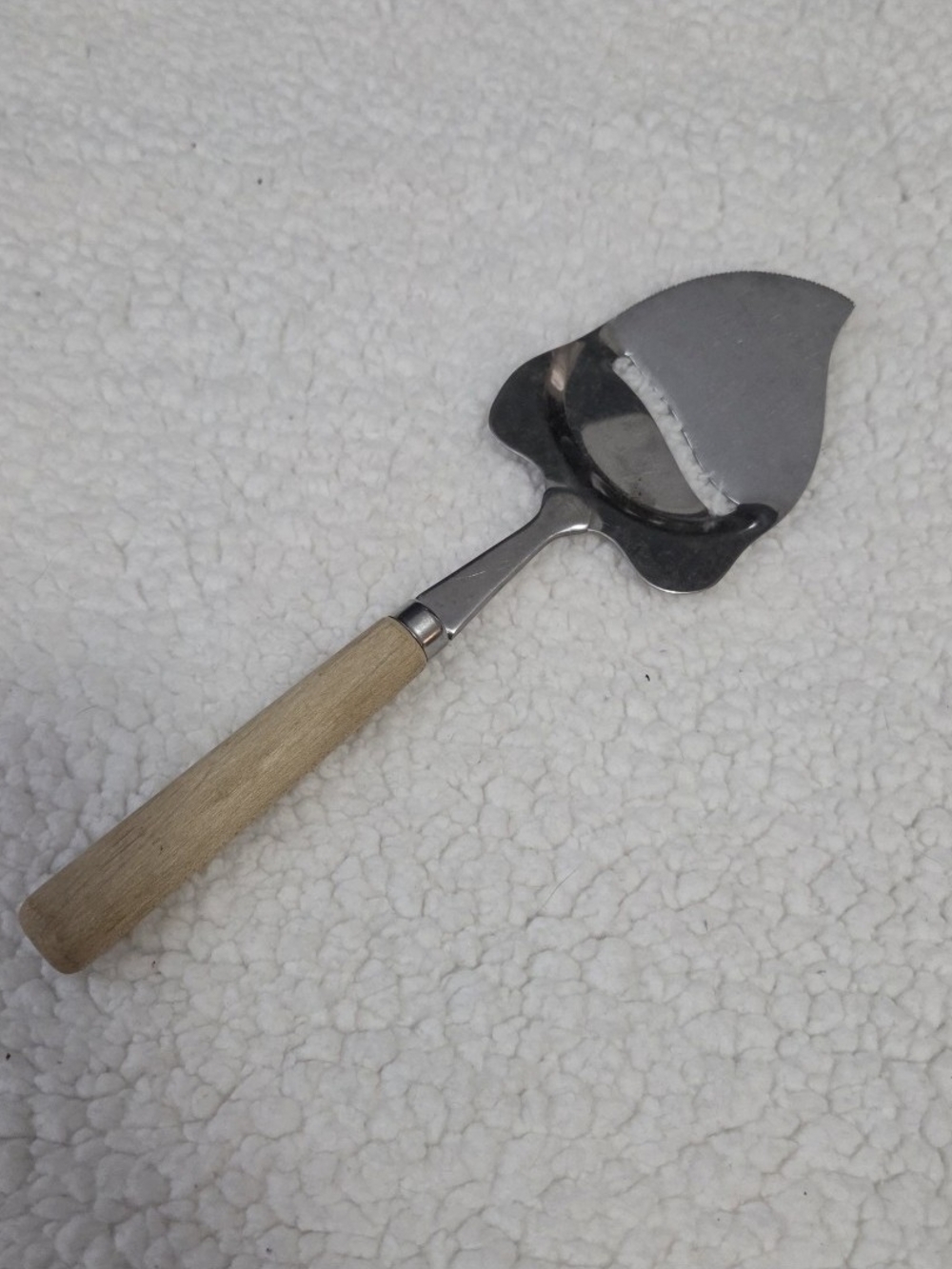 Vintage Cheese Slicer Serving Tool Mid Century Stainless Steel Wood Handle